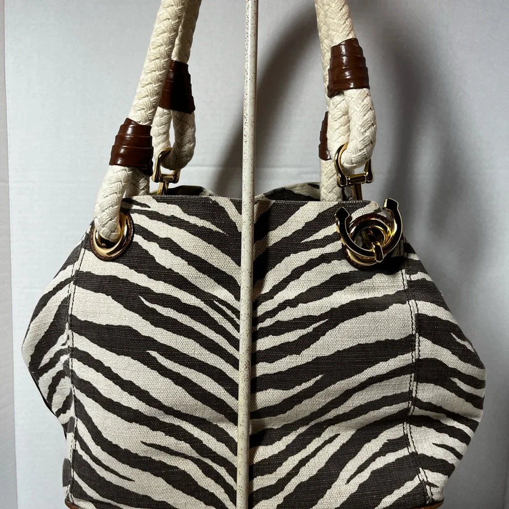 Michael Kors Zebra Print Canvas/Leather Satchel